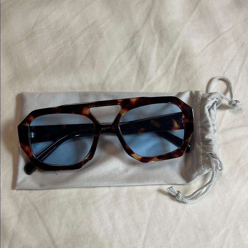Tortoise Shell Sunglasses with Blue Lenses